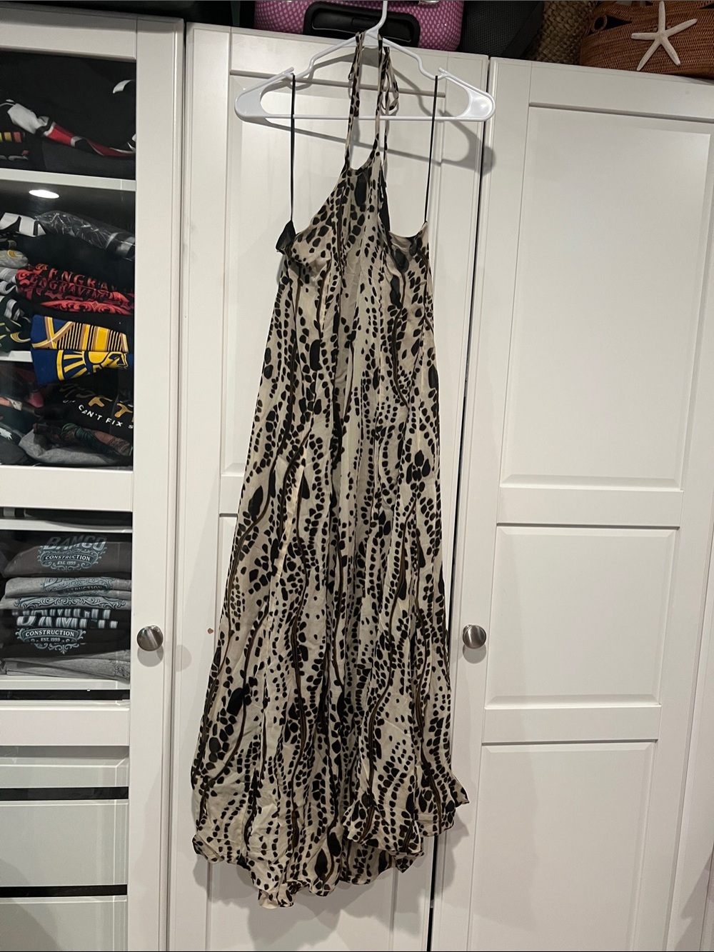 Zara Black & Cream Halter-Style Maxi Dress